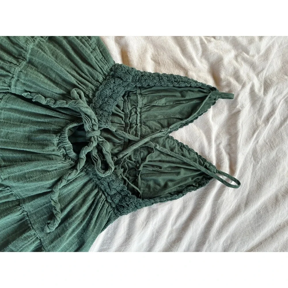 Aerie Green Crochet Bodice Tiered Mini Dress L/G 6274332001 - Picture 6 of 10